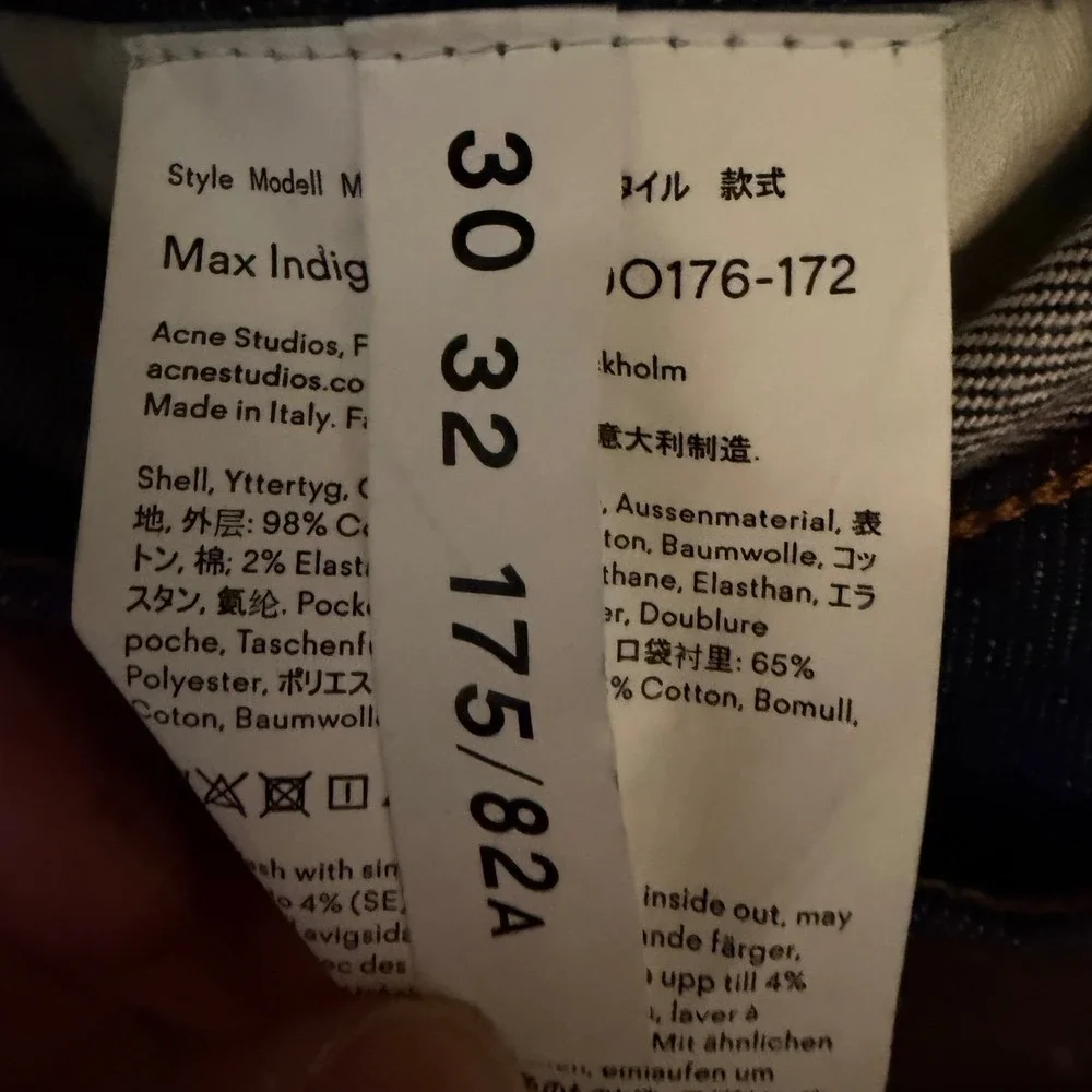 Acne Studios Blå Konst Floragatan Stockholm Max Indigo Jeans NWOT Slim Fit 30x32